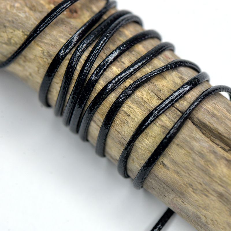 шнур, имитация кожи, плоский, цвет черный, 2х1 мм