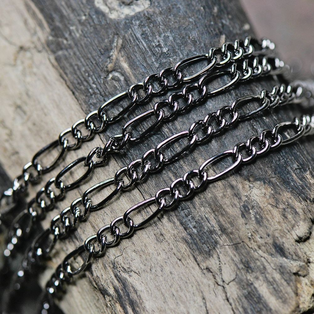 цепочка "фигаро", цвет черный, звено 3.5x0.8 мм