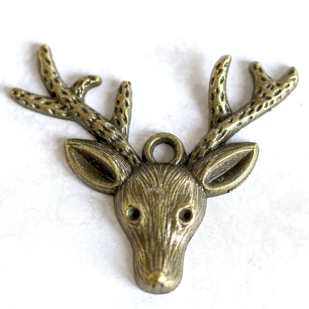 подвеска металлическая "олень", цвет античная бронза, 35x31 мм