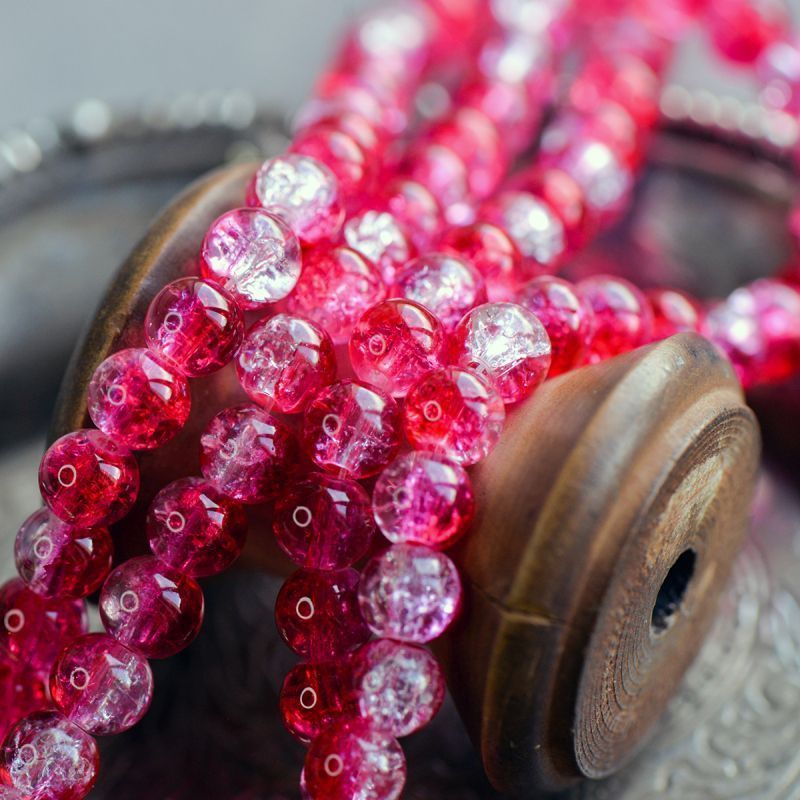 бусина, стекло "кракле", цвет прозрачный/малиновый, 8 мм