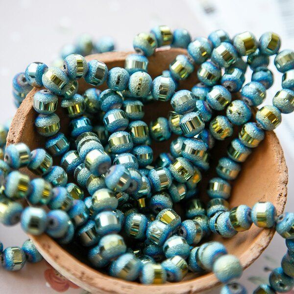 бусина, стекло 8, цвет бирюзовый металлик, 8 мм