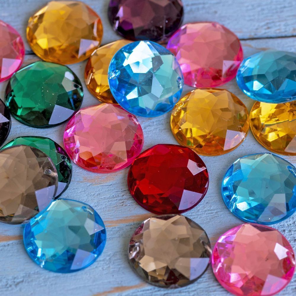 стразы пришивные "грани", акрил, круглые, цветовой микс, 18х6 мм