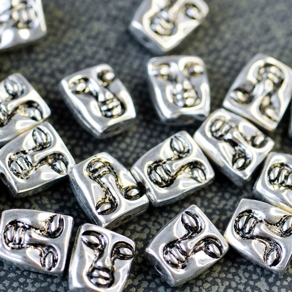 бусина, акрил "маска", цвет античное серебро, 12x10x7 мм