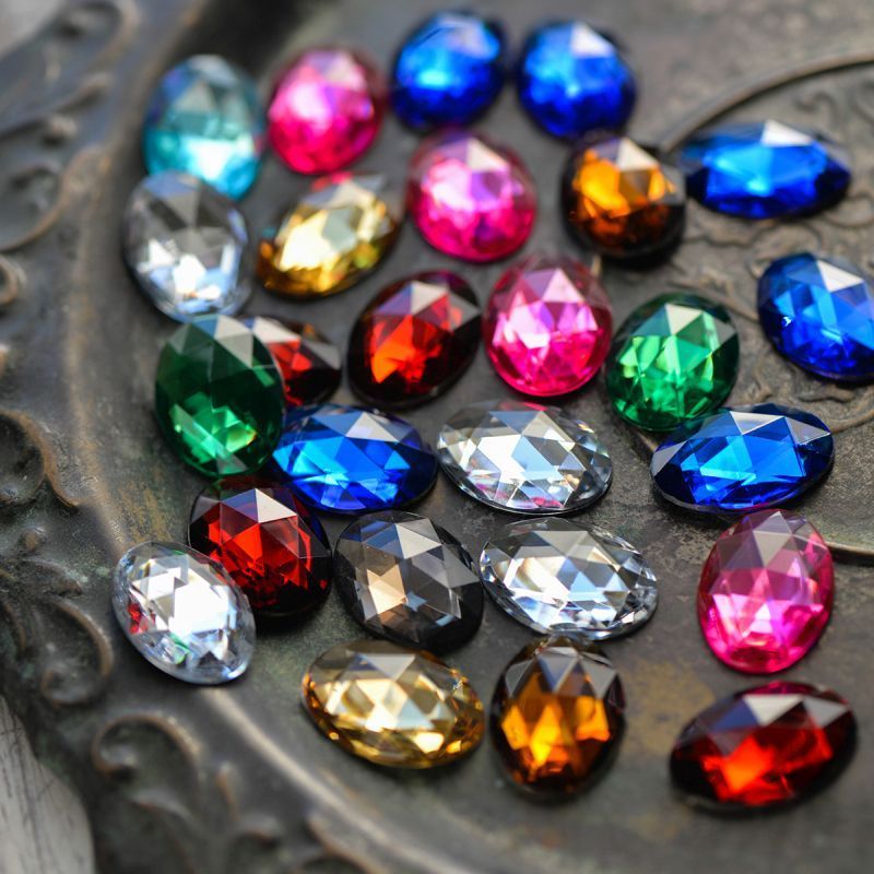 кабошон акриловый "грани", овальный, цветовой микс, 25x18x6 мм