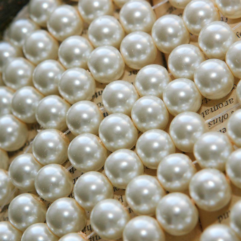 бусина, имитация жемчуга, стекло 10, цвет сливочный, 10 мм