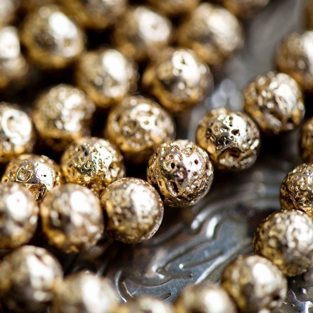 бусина лава натуральная 6, цвет светлое золото металлик, 6 мм