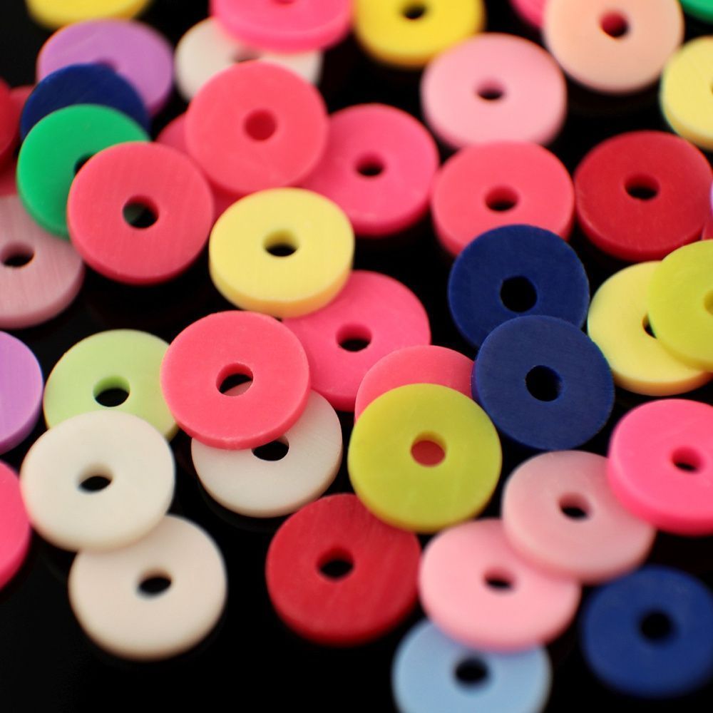 бусина "хейши" плоская, полимерная глина, цветовой микс, 6х1 мм