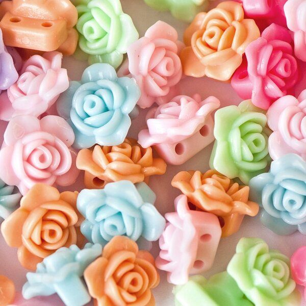 бусина, акрил "пастельная роза", цветовой микс, 19x12 мм