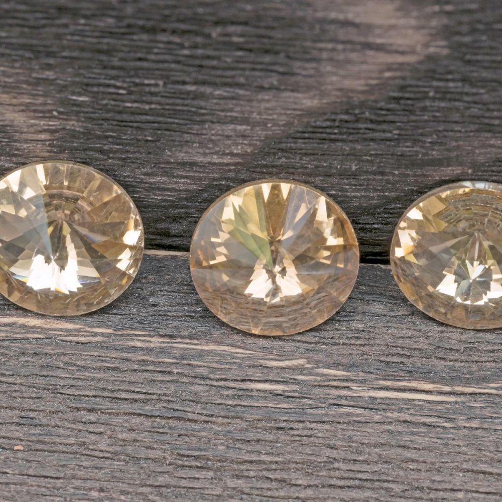 кабошон стекло риволи, цвет золотистый, 12 мм