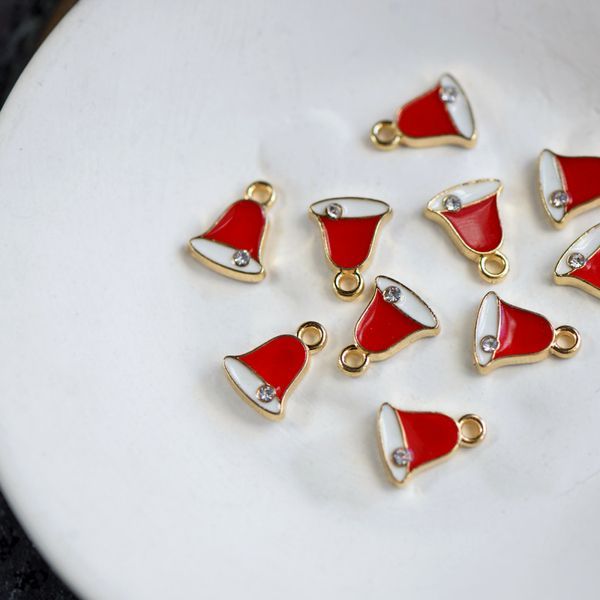 подвеска металлическая "колокольчик", эмаль/стразы, цвет золото, 12x9.5x2 мм