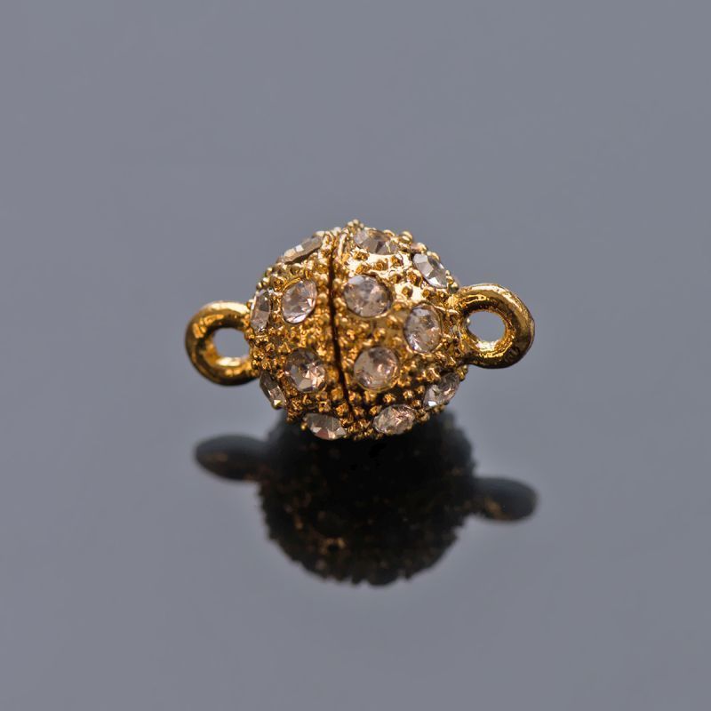 Замочки застежка магнитная "шарик-стар", стразы, позолота, 16x10 мм