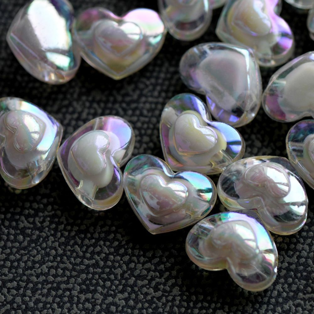 бусина, акрил "сердце", цвет прозрачный ав, 13x17x9.5мм
