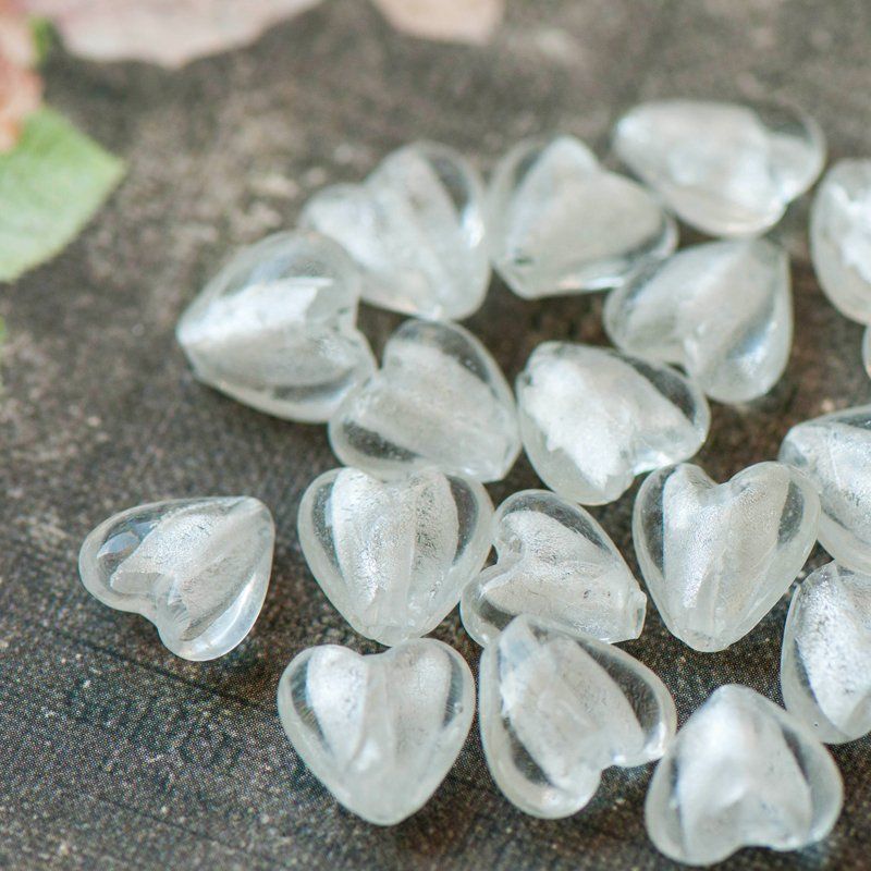 бусина, стекло с фольгой, "сердце",  цвет белый, 12х12х8 мм