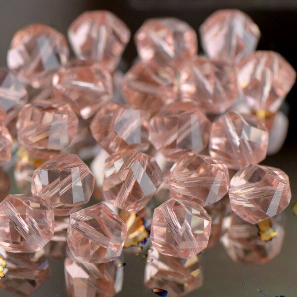 бусина, стекло "яблоко" 10, граненая, цвет розовый, 10х10 мм