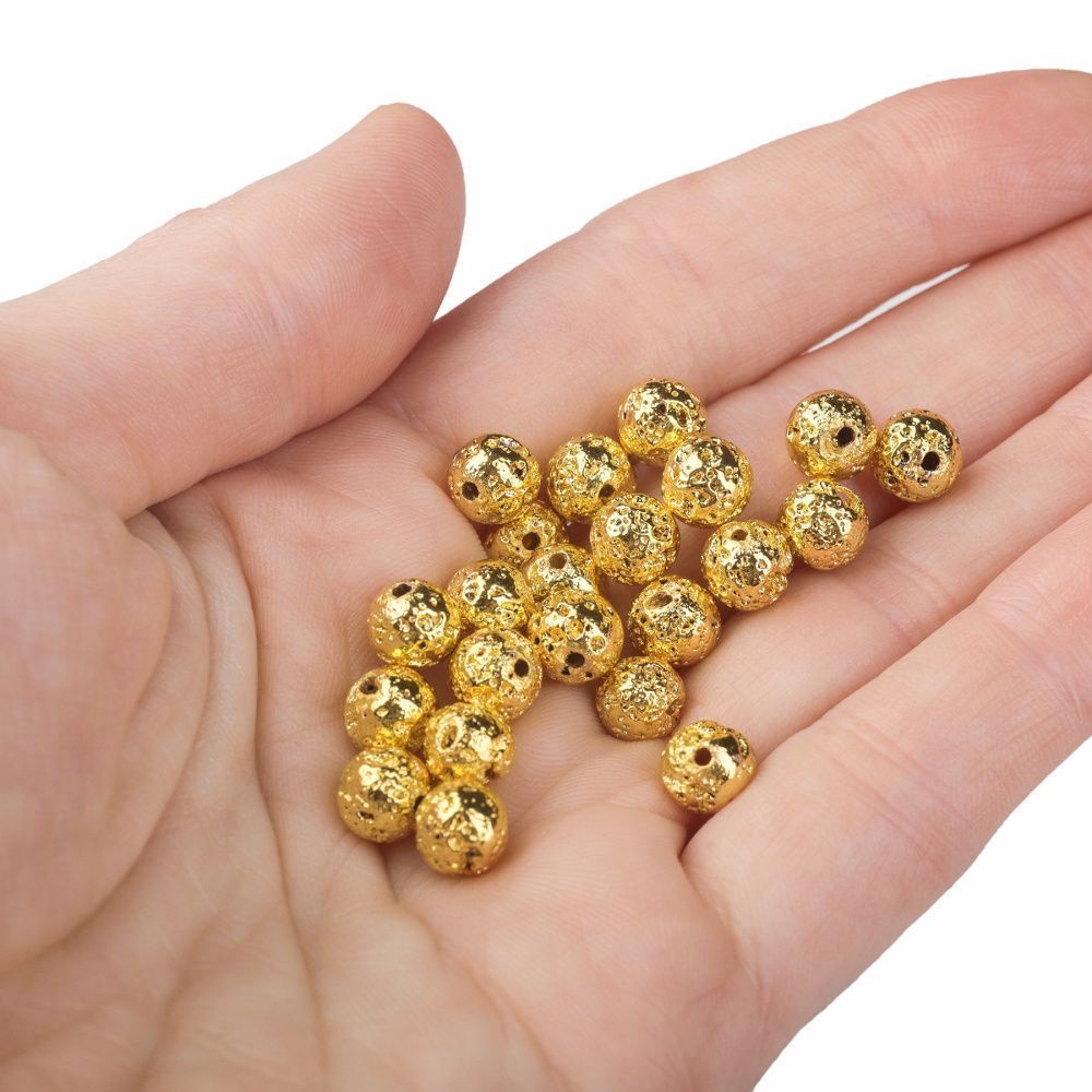 бусина лава натуральная 6, цвет золотой металлик, 6 мм