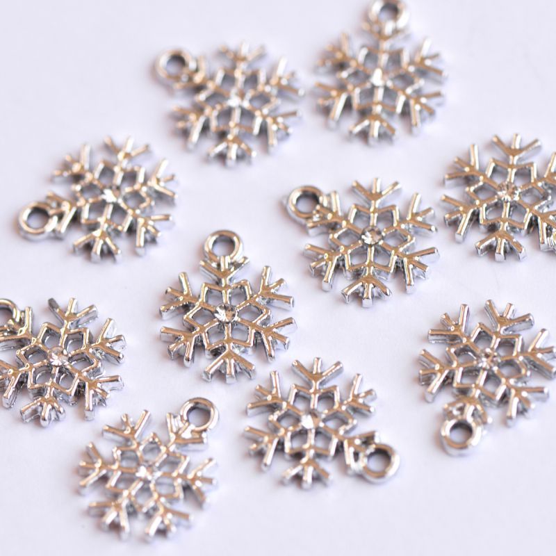 подвеска металлическая "снежинка новогодняя", стразы, цвет платина, 16x13x3 мм