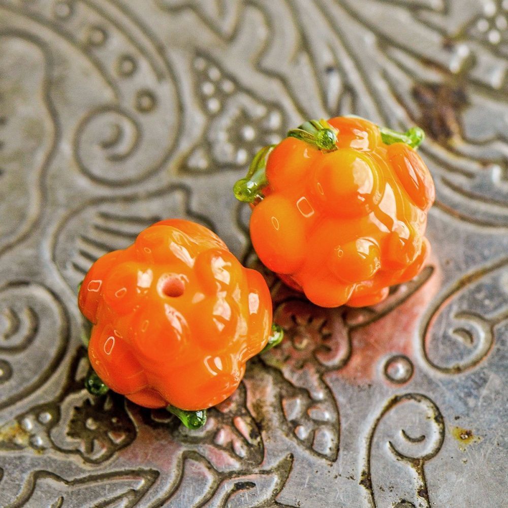 бусина, мурано "морошка", светло-оранжевый, 14х12 мм