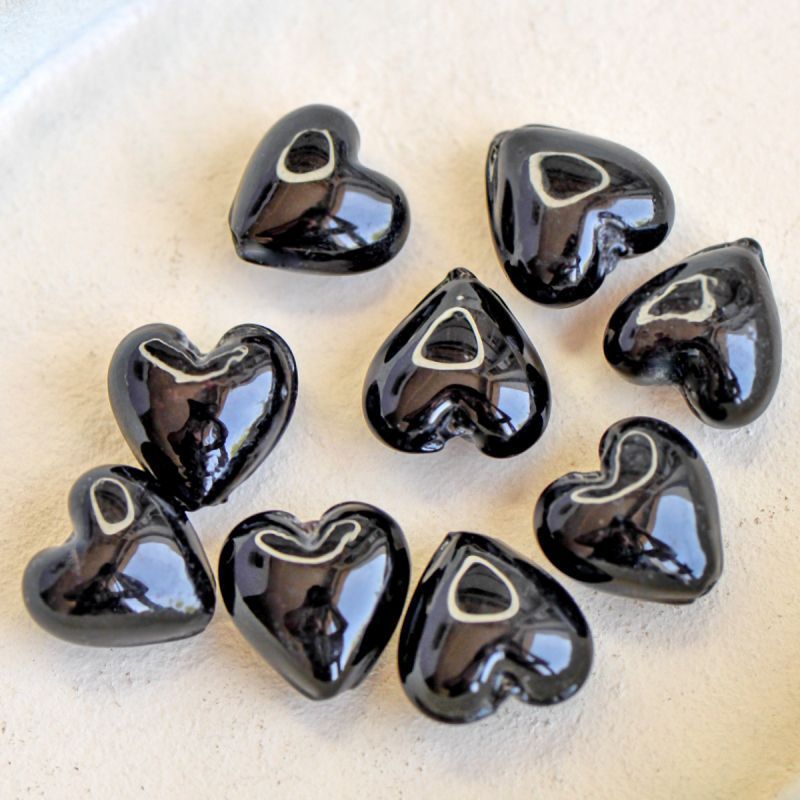 бусина, стекло с фольгой, "сердечко", цвет черный, 15х15х10 мм