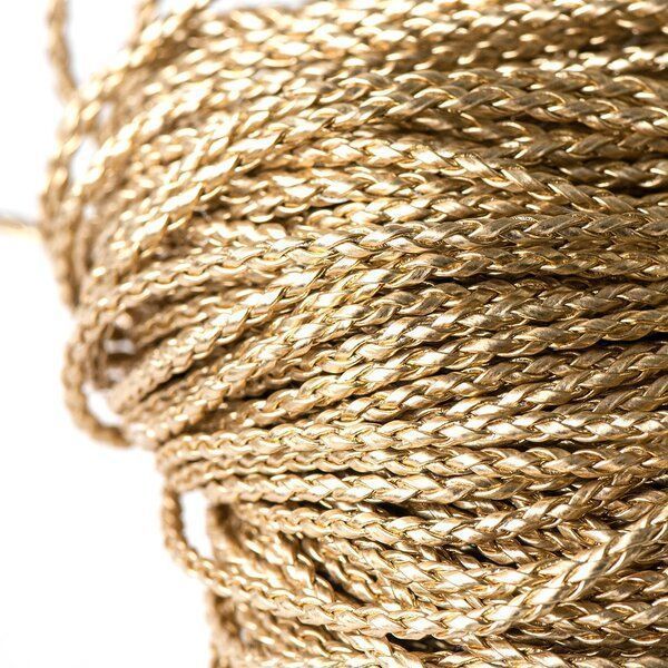 шнур, имитация кожи, плетеный, цвет золотой, 3 мм