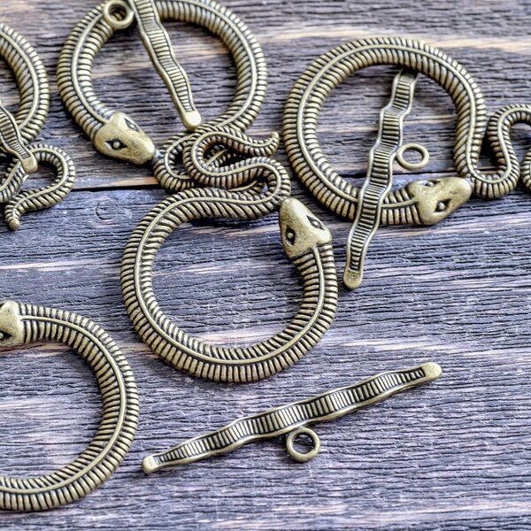 Замочки тоггл "снейк", цвет античная бронза, 46x36x3 мм