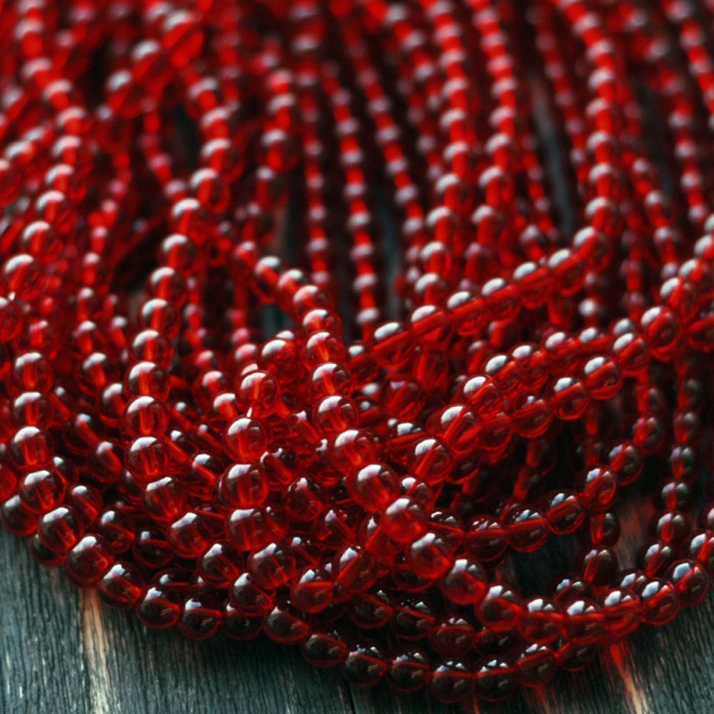 бусина, стекло 6, цвет красный, 6 мм