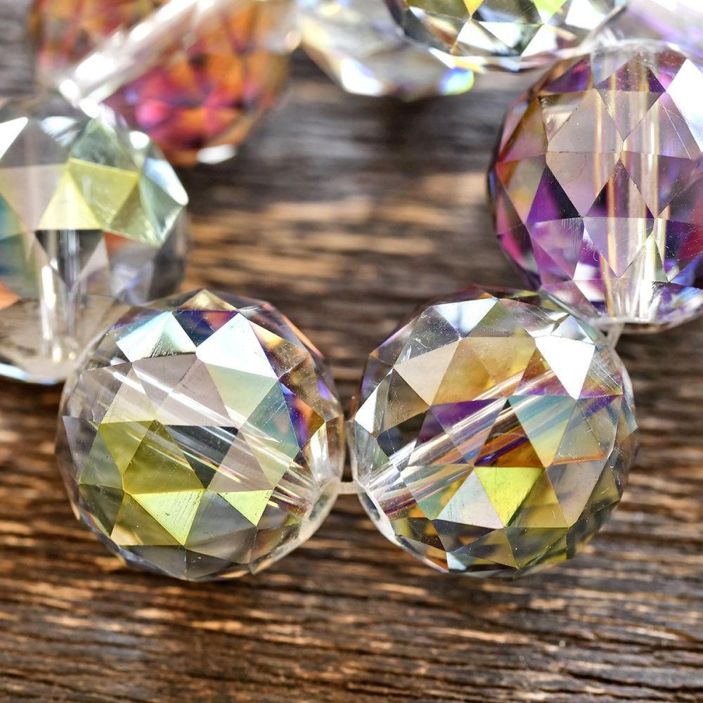бусина, стекло, "шар", граненая, цвет бензиновый, 16 мм