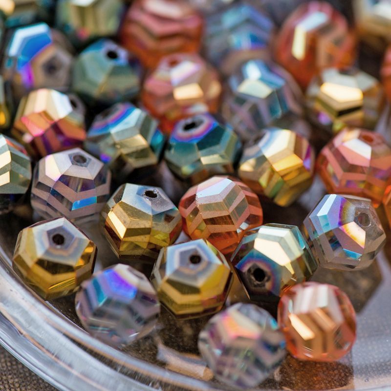 бусина "зигзаг", стекло, цветовой радужный микс, 10x9x8.5 мм