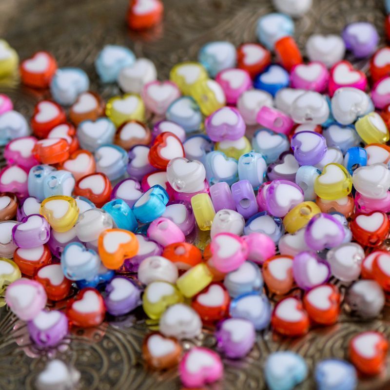 бусина, акрил "сердечки", цветовой микс, 8x7x4 мм