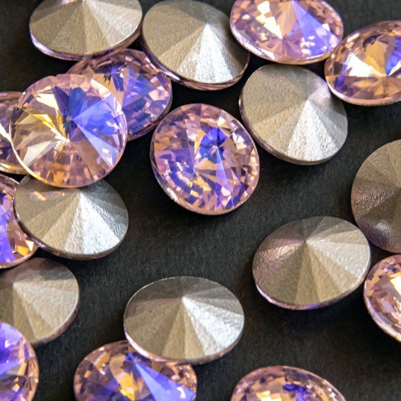 кабошон стекло риволи, цвет розовый радужный ав, 14х7 мм