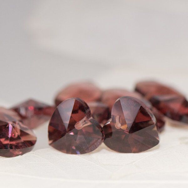 подвеска стеклянная "сердце", граненая, цвет старая роза, 14х14х8 мм