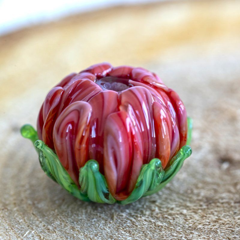 бусина, мурано "хризантема", фигурная, красно-оранжевый, 20х19мм