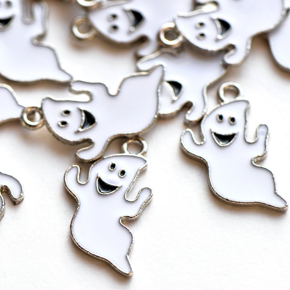 подвеска металлическая "ghost", эмаль, цвет белый, 23x14x1 мм