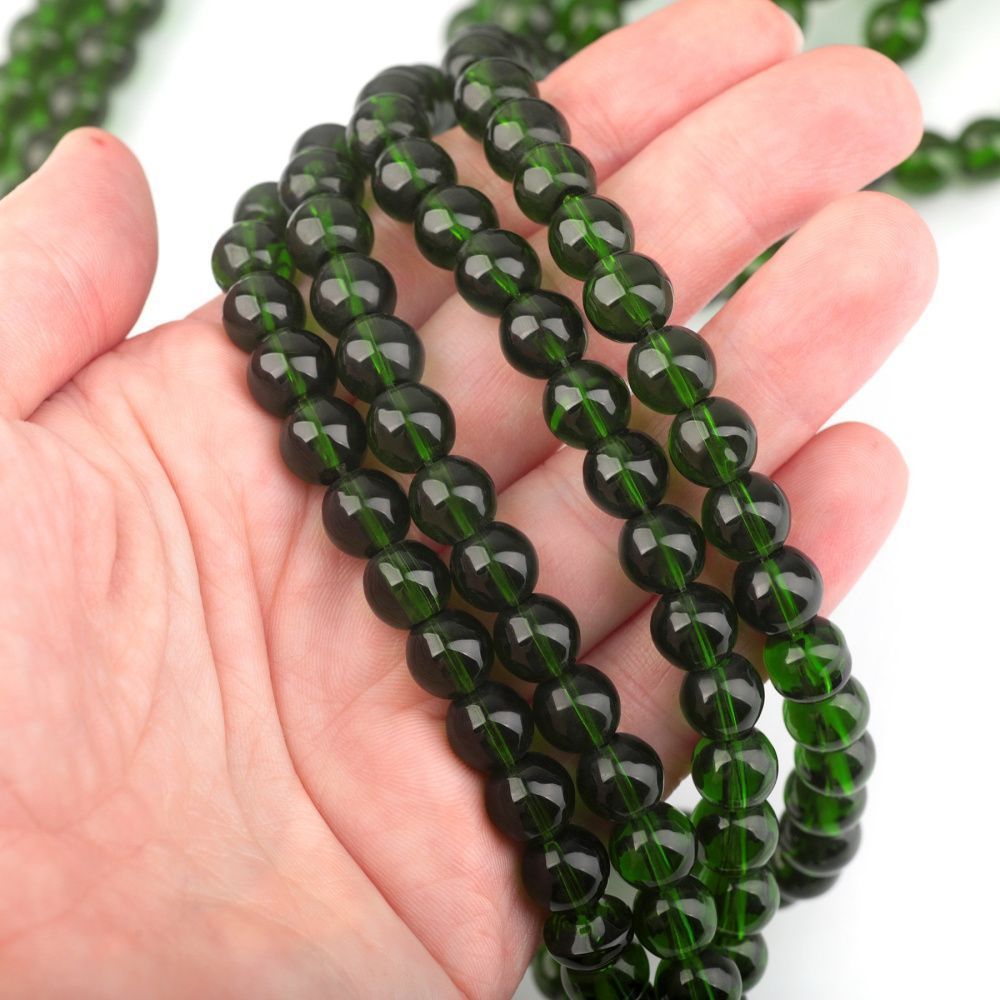 бусина, стекло 8, цвет зеленый темный, 8 мм