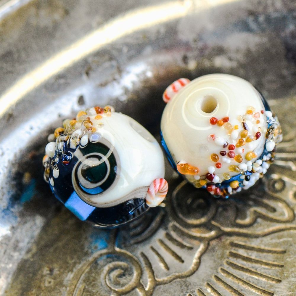 бусина, мурано "пляж синий", круглая,13x11 мм