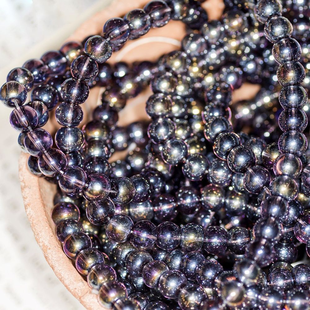 бусина, стекло 6, цвет фиолетовый радужный, 6 мм