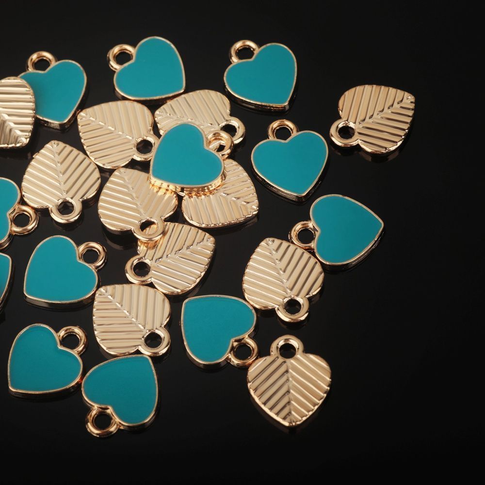 подвеска металл "сердечко", эмаль, цвет тиффани, 12x10x2 мм