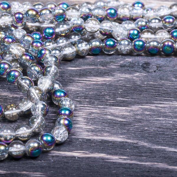 бусина, стекло "кракле", цвет прозрачный/бензиновый, 6 мм