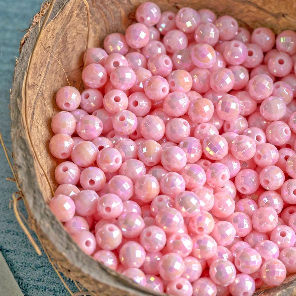 бусина, акрил 6, граненая, розовый перламутровый, 6 мм