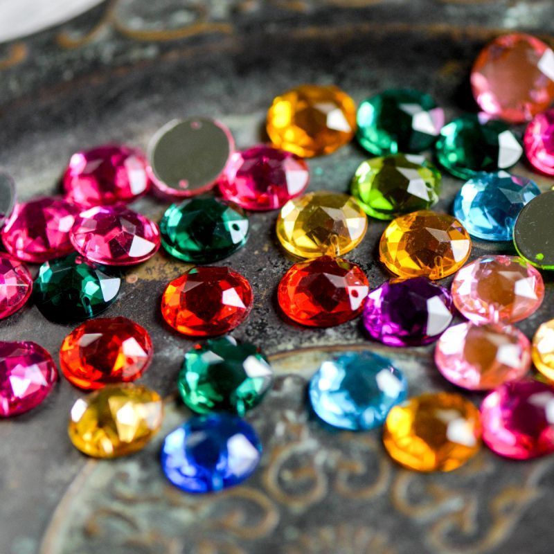 стразы пришивные "грани", акрил, круглые, цветовой микс, 15х5 мм