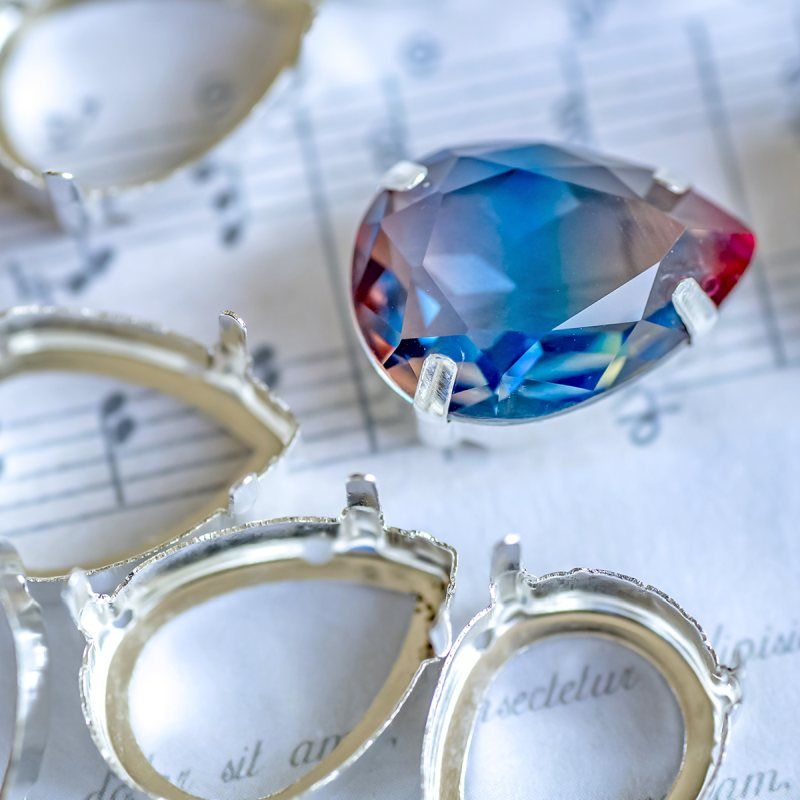 цапы для стразов каплевидные, открытые, серебро, 18х13 мм