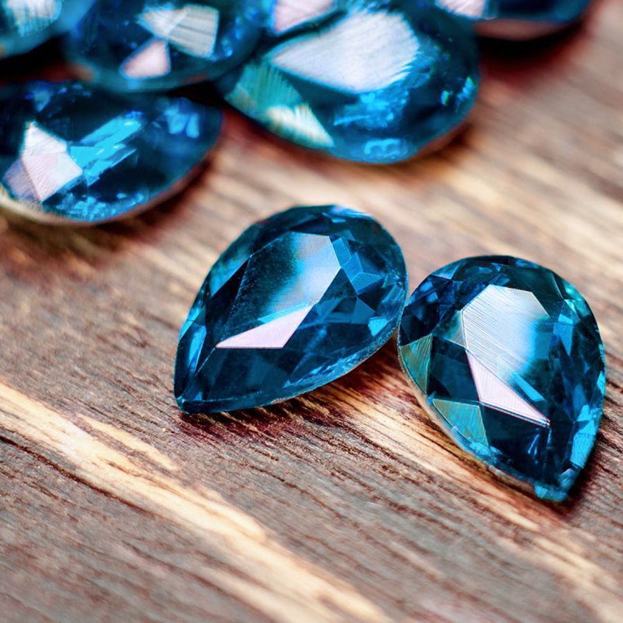 кабошон стекло кристалл, каплевидный, цвет capri blue, 14х10 мм