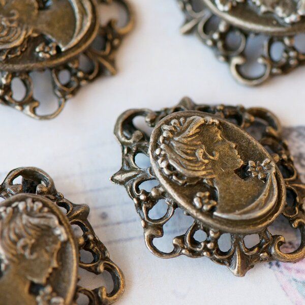 коннектор "камея", цвет античная  бронза, 32х27х2 мм