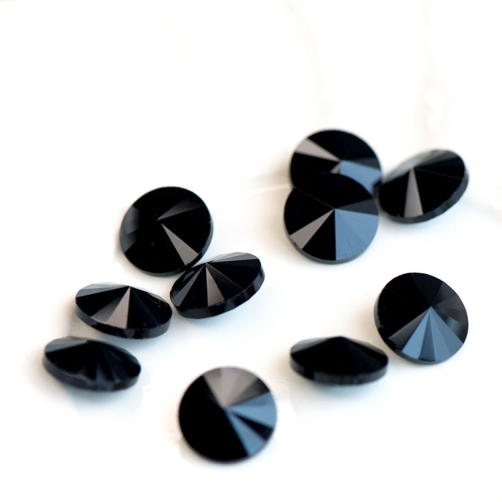 кабошон стекло риволи, цвет jet, непрозрачный, 12 мм