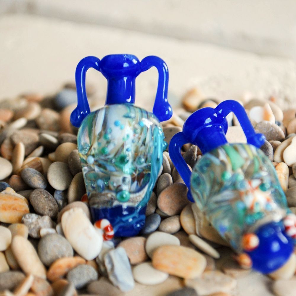 бусина, мурано "амфора-пляж", синий