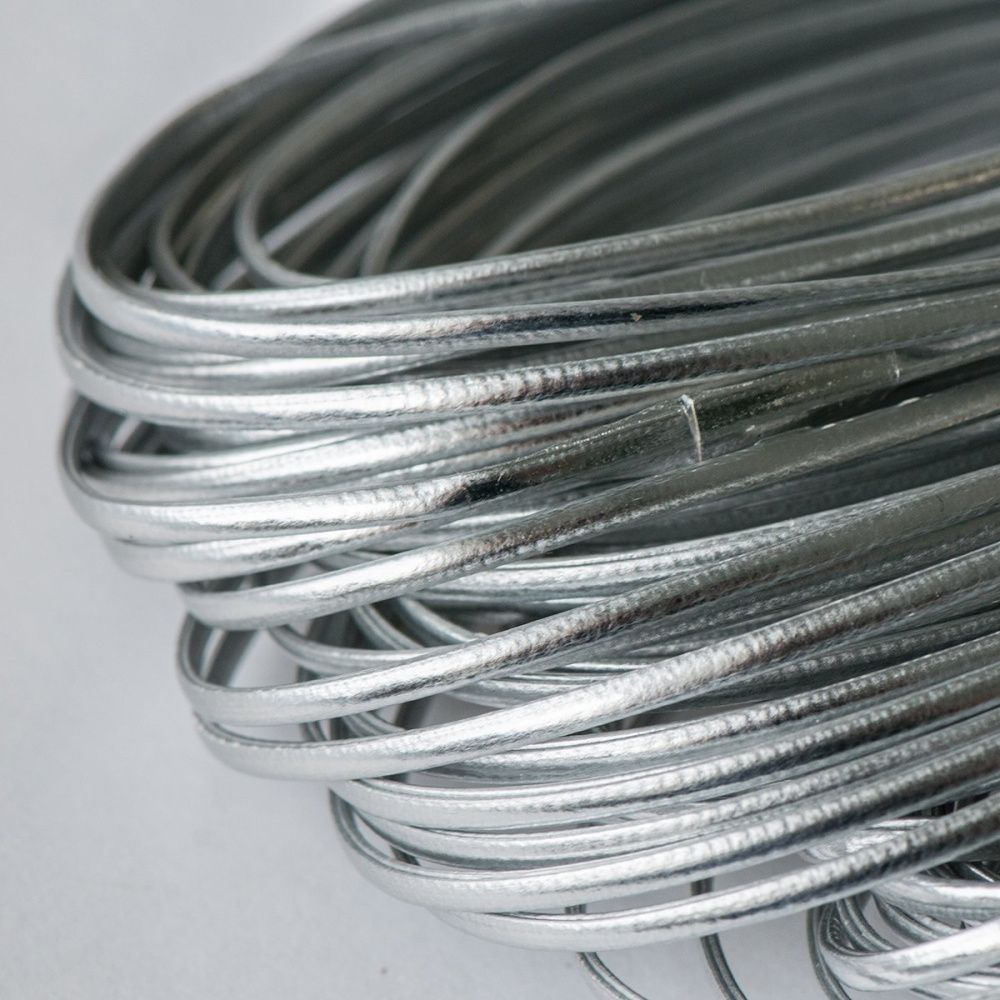 шнур, имитация кожи, плоский, цвет серебристый, 2х1 мм