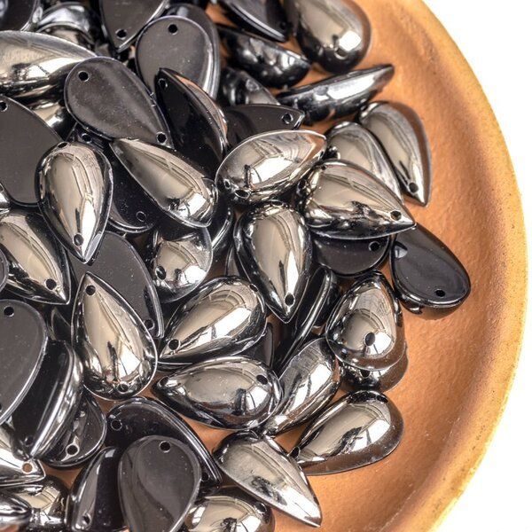 стразы пришивные "капля", акрил, цвет гематитовый, 15х9х6 мм