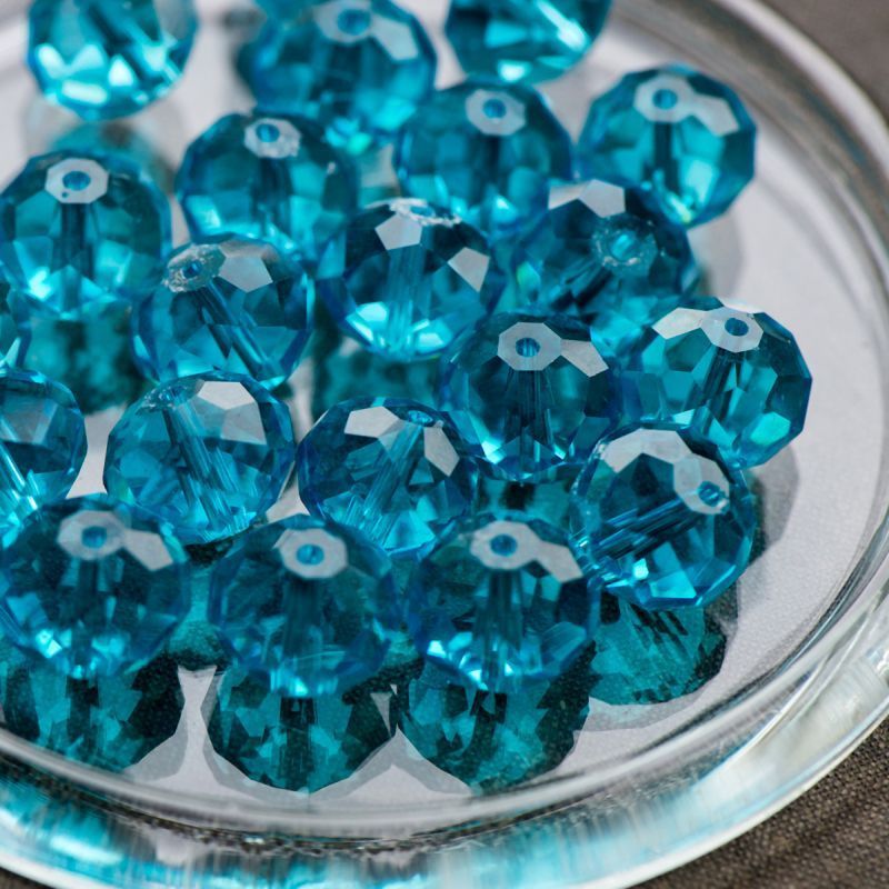 бусина, стекло абакус 14, граненая, цвет бирюзовый, 14х10 мм