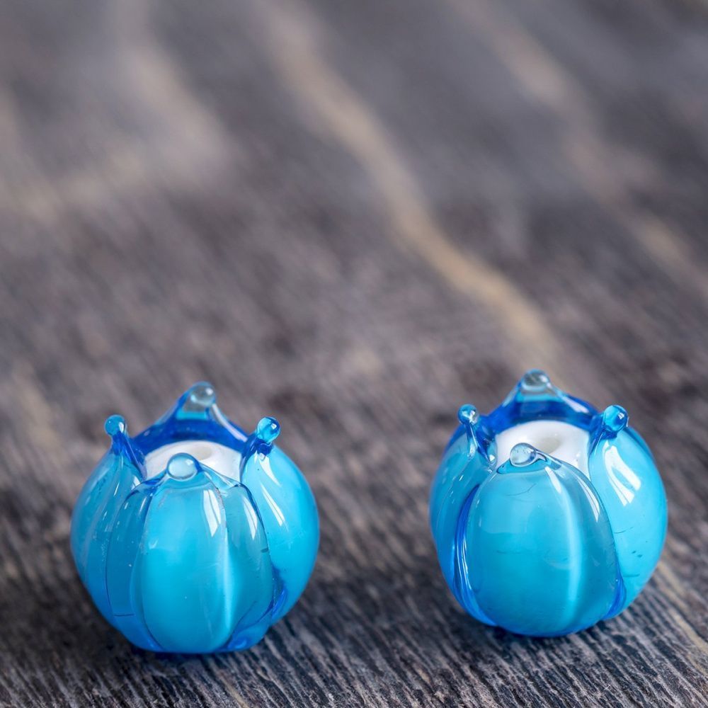 бусина, мурано "бутончик", голубой, 13х12 мм