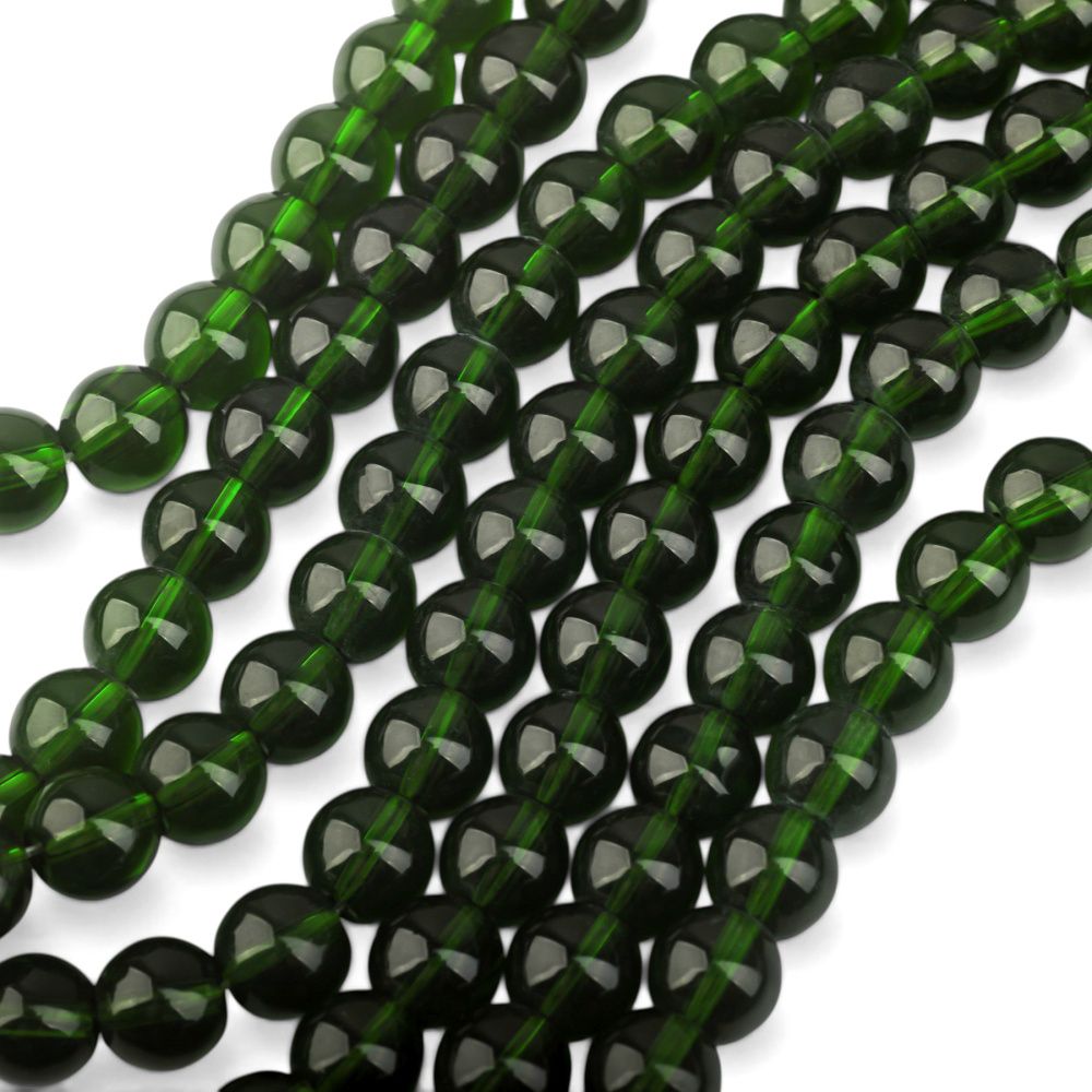 бусина, стекло 8, цвет зеленый темный, 8 мм