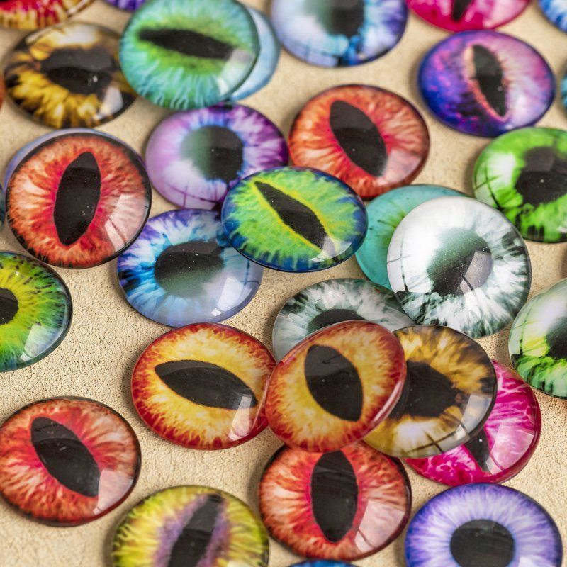 кабошон стеклянный "глазки", с принтом, 20х6 мм